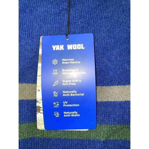 Peak To Plateau NWT Yak Wool Striped Crewneck Blue & Green Anti-Itch Sweater - Picture 2 of 7